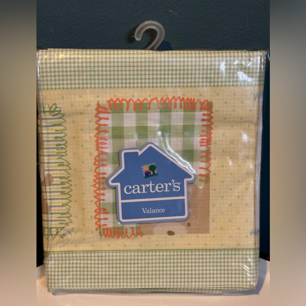 Carter's Hide N' Seek Baby Nursery Valance in Green Gingham with orange